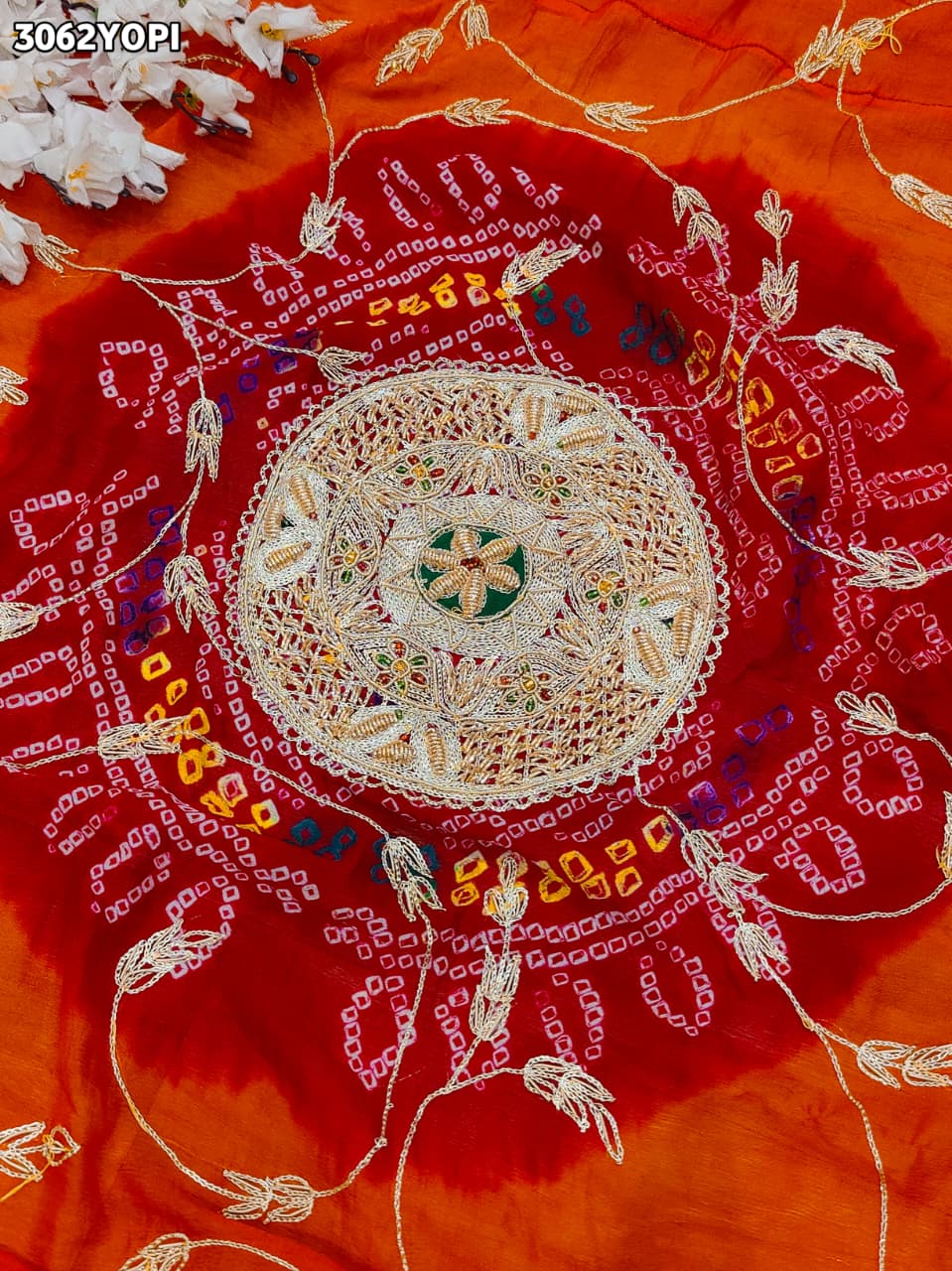 By New Elegant Ojariya Pila Chunri Bandhani Craft Zardoji Work for Traditional Occasions