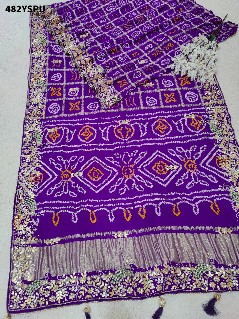 By New Pure Gaji Silk Bandhani Saree with Ghatchola Heavy Gotapatti Work