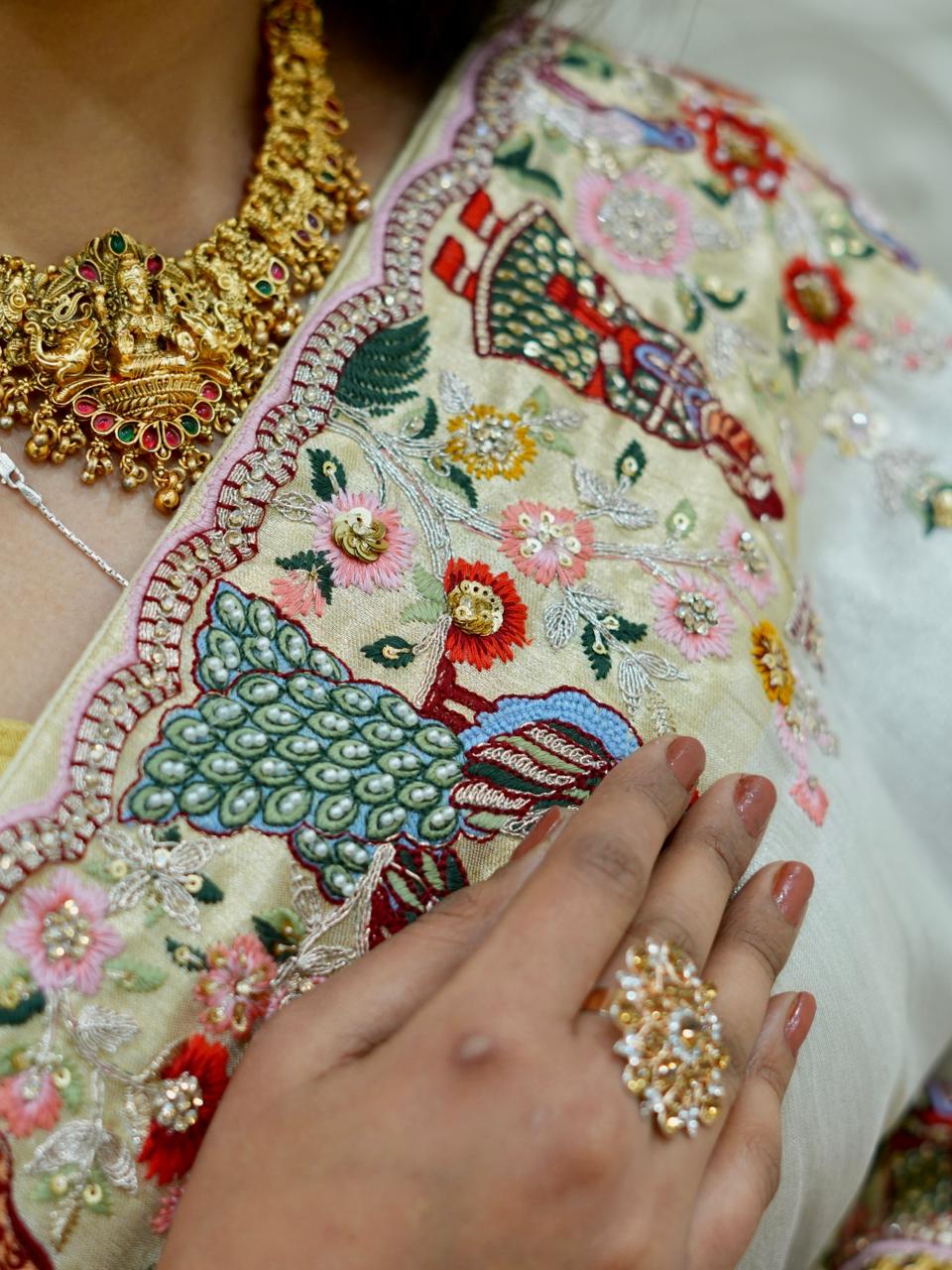 KcPc New Premium Tussar Tissue Saree with Elegant Embroidery WorkPAL
