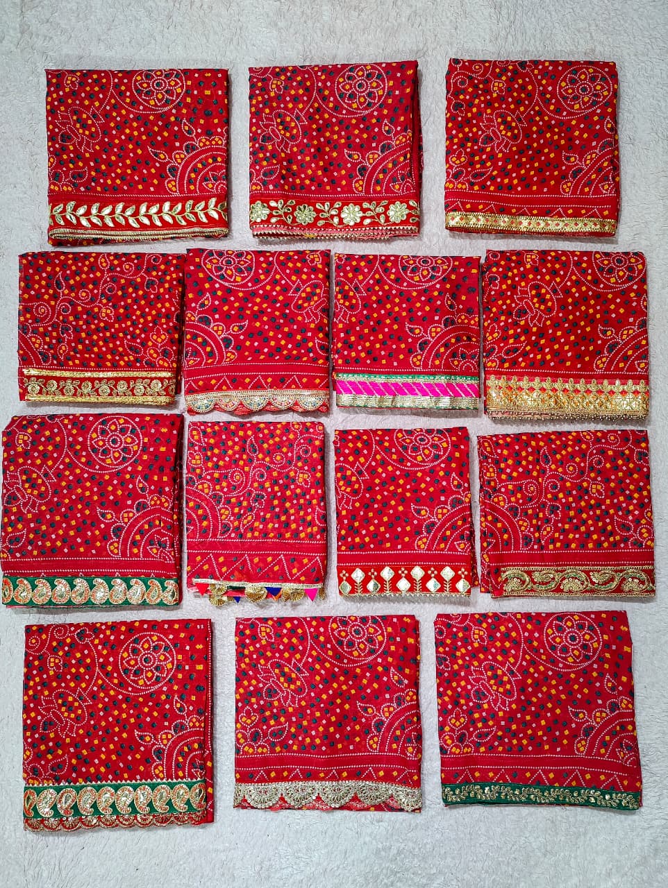 KcPc New Ethnic Cotton Kerala Bandhej Pila Chunri Combo Set (14 Pieces)