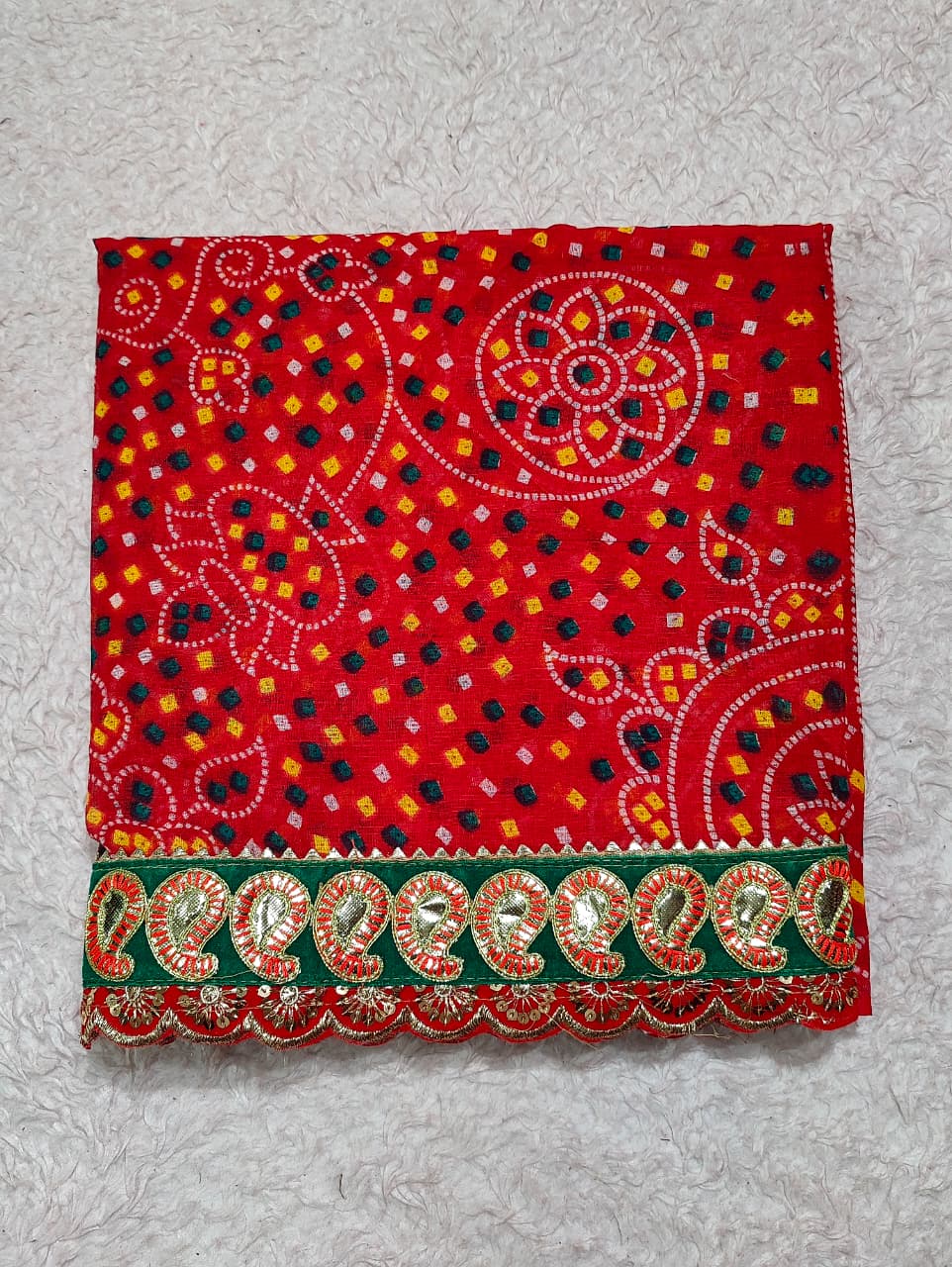 KcPc New Ethnic Cotton Kerala Bandhej Pila Chunri Combo Set (14 Pieces)