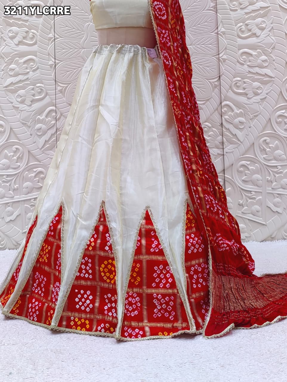 KcPc New Upada Silk Bandhani Style Lehenga with Embroidery Work SSB