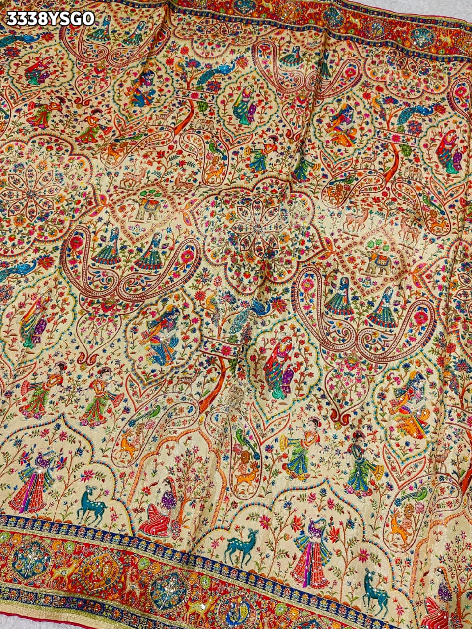 KcPc New Traditional Meenakari Charm in Tusser Tissue Gold Saree with Zardosi WorkRB
