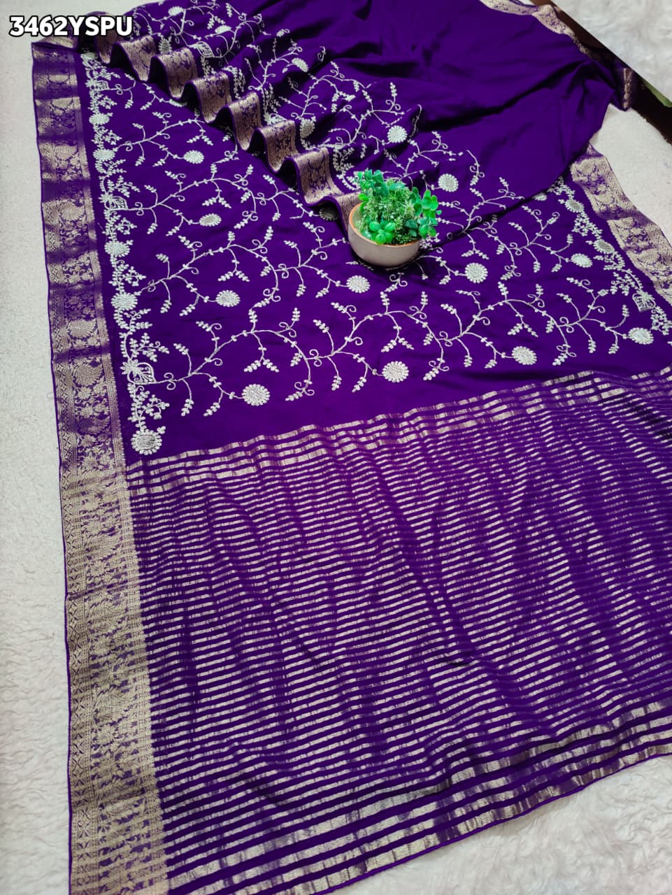 Buy New Elegant Banarasi Style Saree with Traditional Pittan Work KcPc
