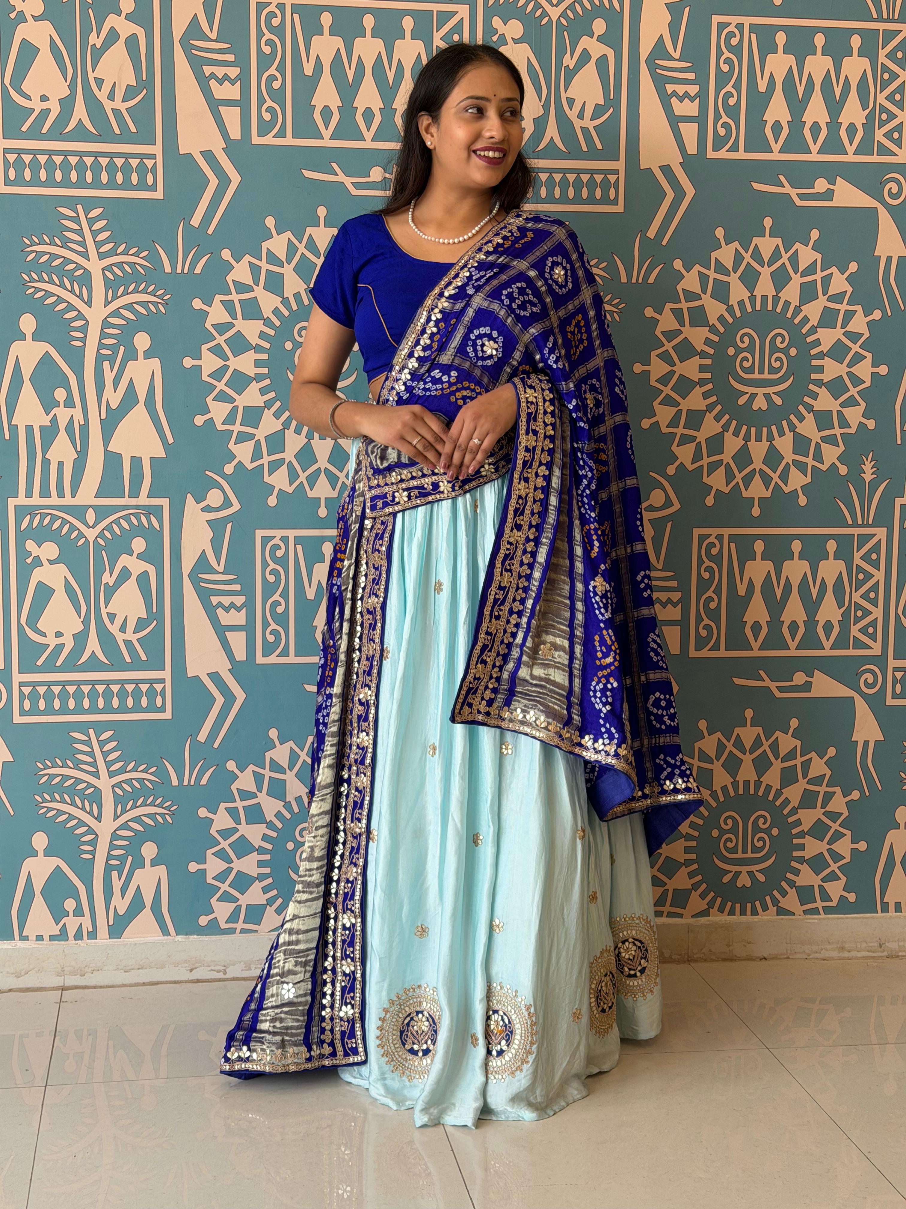 KcPc New BeautifulGaji Silk Bandhani Style With Gotapatti Work Lehenga satisSATISH