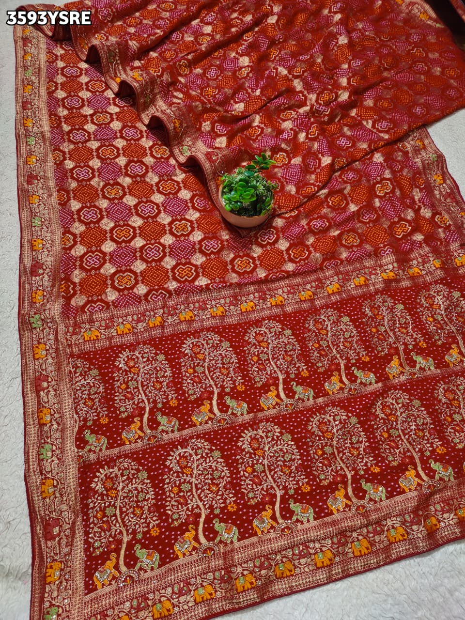 Buy New Traditional Bandhani Pattern Saree With Festive Wear KcPc