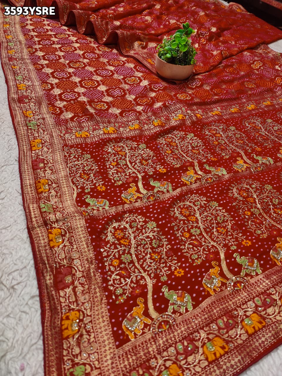 Buy New Traditional Bandhani Pattern Saree With Festive Wear KcPc