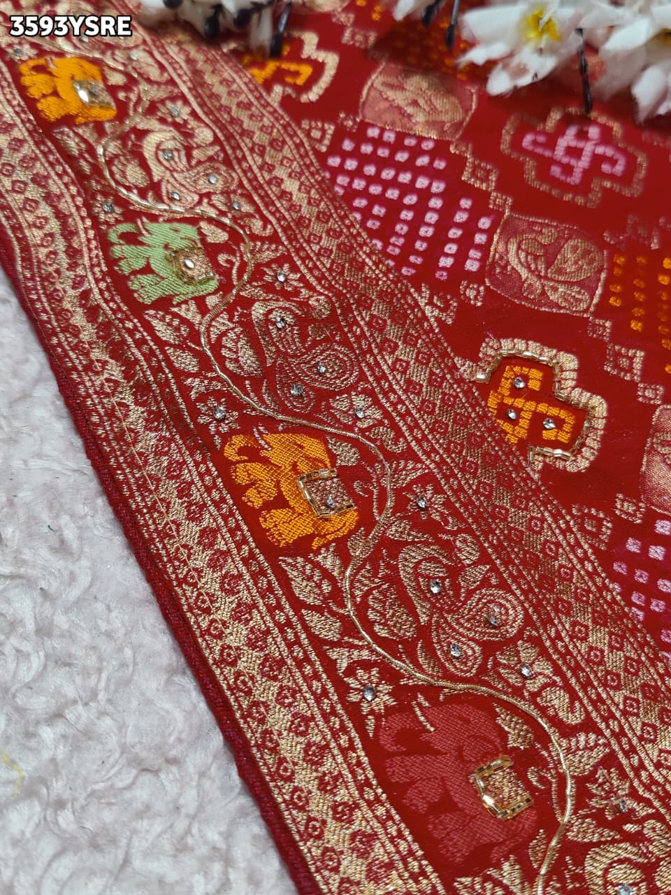 Buy New Traditional Bandhani Pattern Saree With Festive Wear KcPc