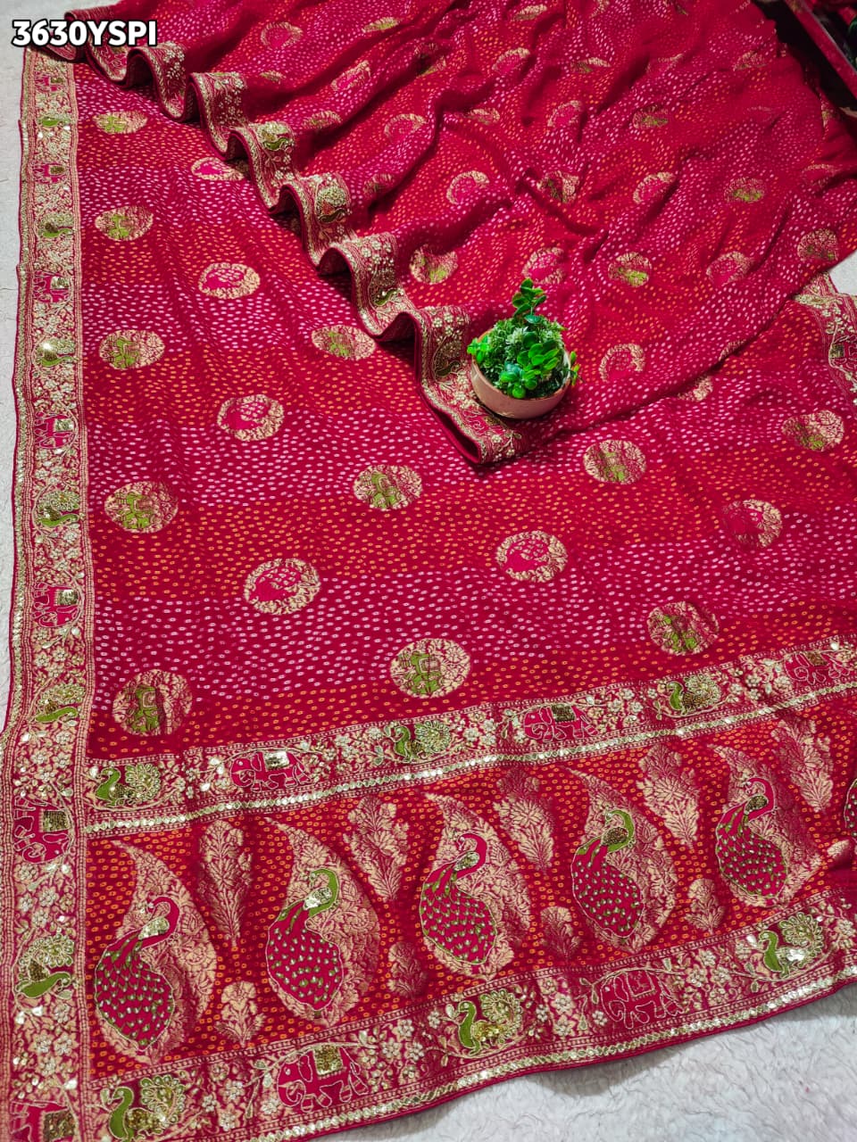 Buy New Festive Bandhani Saree with Cutdana Work KcPc