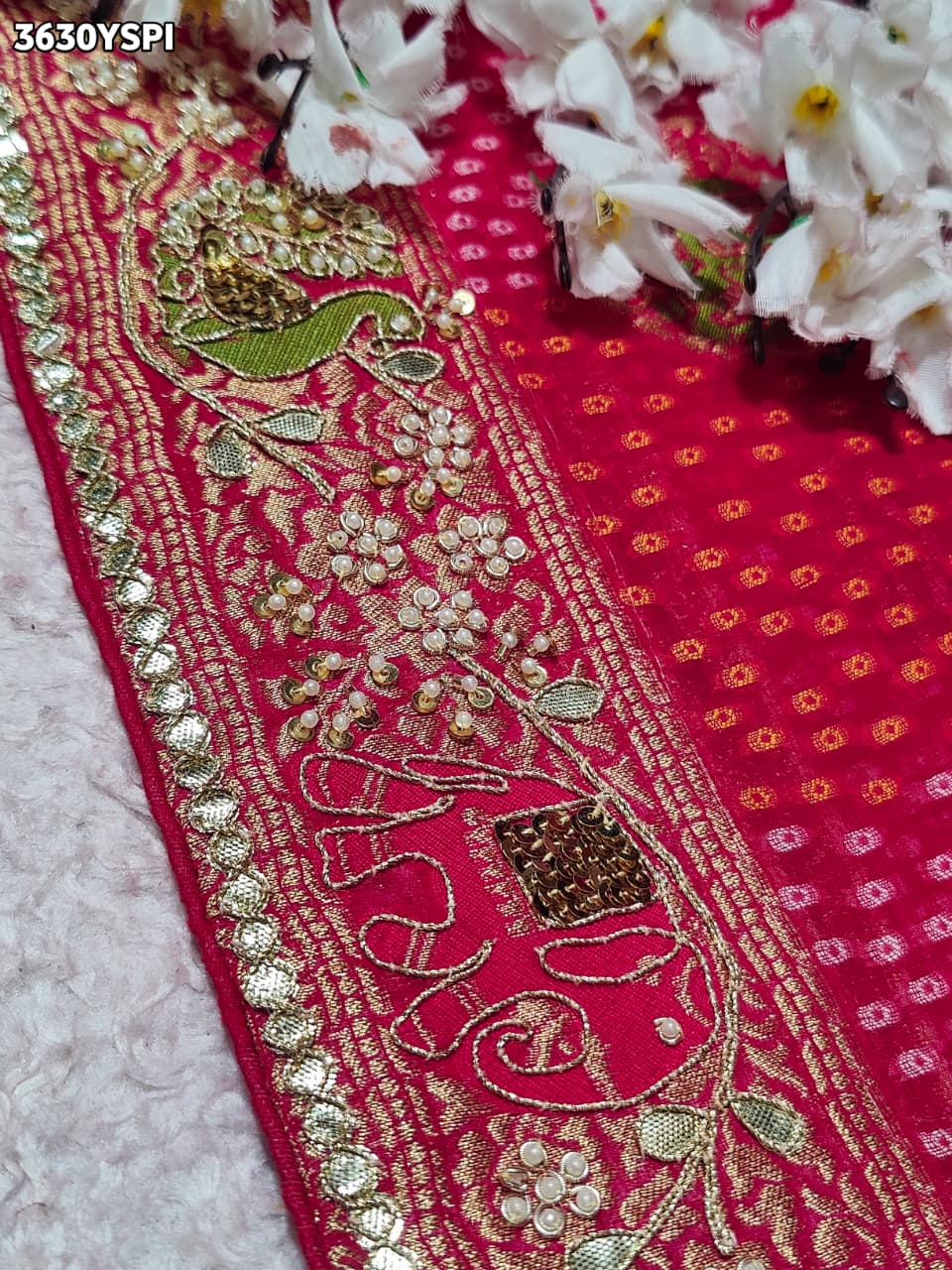 Buy New Festive Bandhani Saree with Cutdana Work KcPc