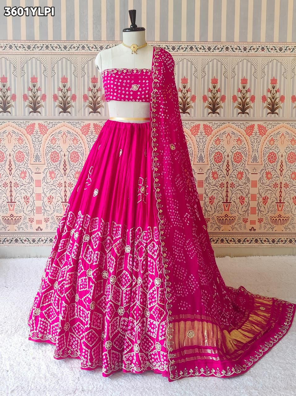 Buy New Bandhani Style Lehenga with GotaPatti Work KcPc
