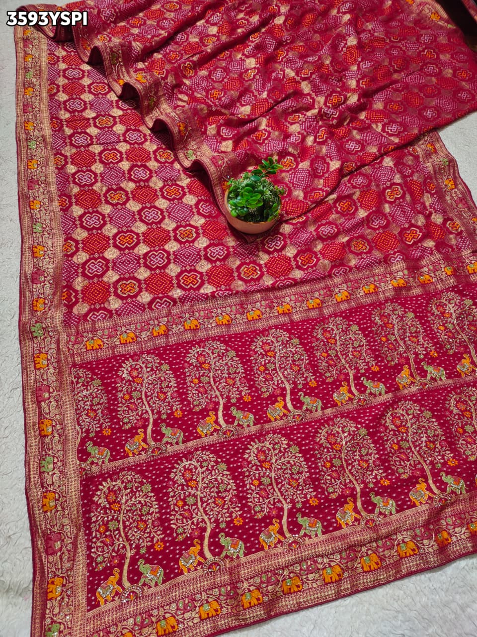 Buy New Traditional Bandhani Pattern Saree With Festive Wear KcPc