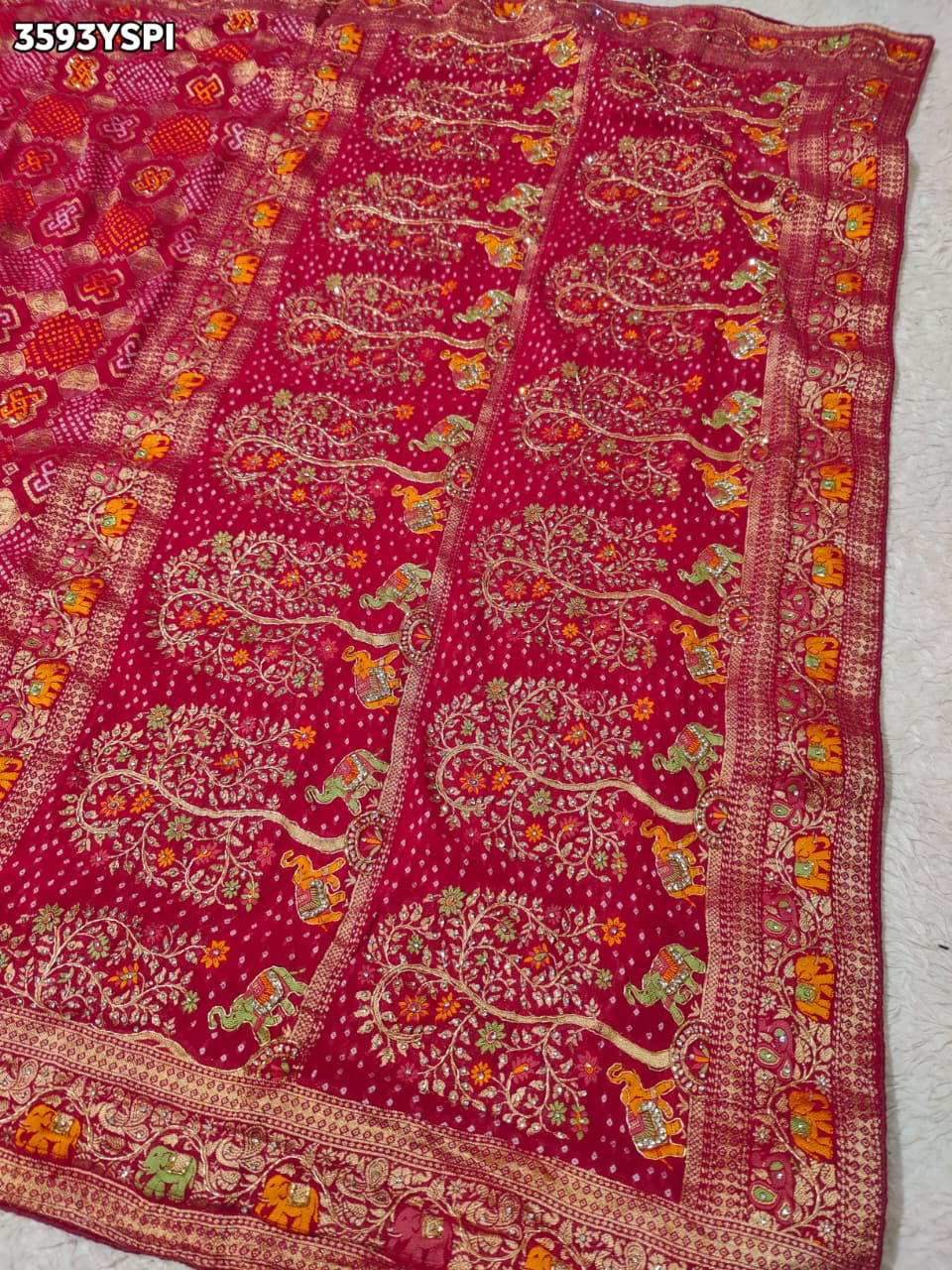 Buy New Traditional Bandhani Pattern Saree With Festive Wear KcPc