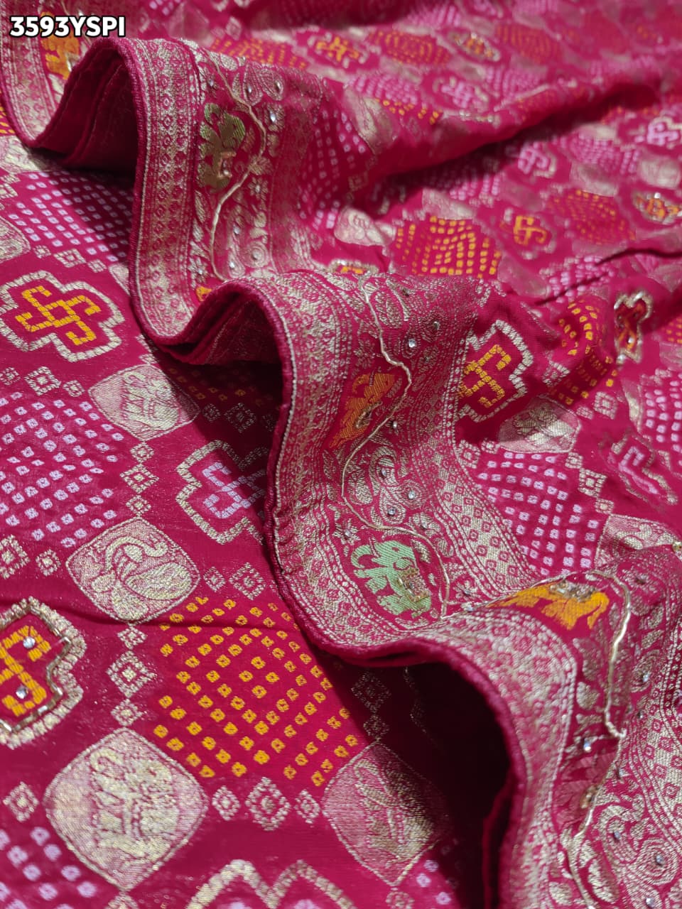 Buy New Traditional Bandhani Pattern Saree With Festive Wear KcPc