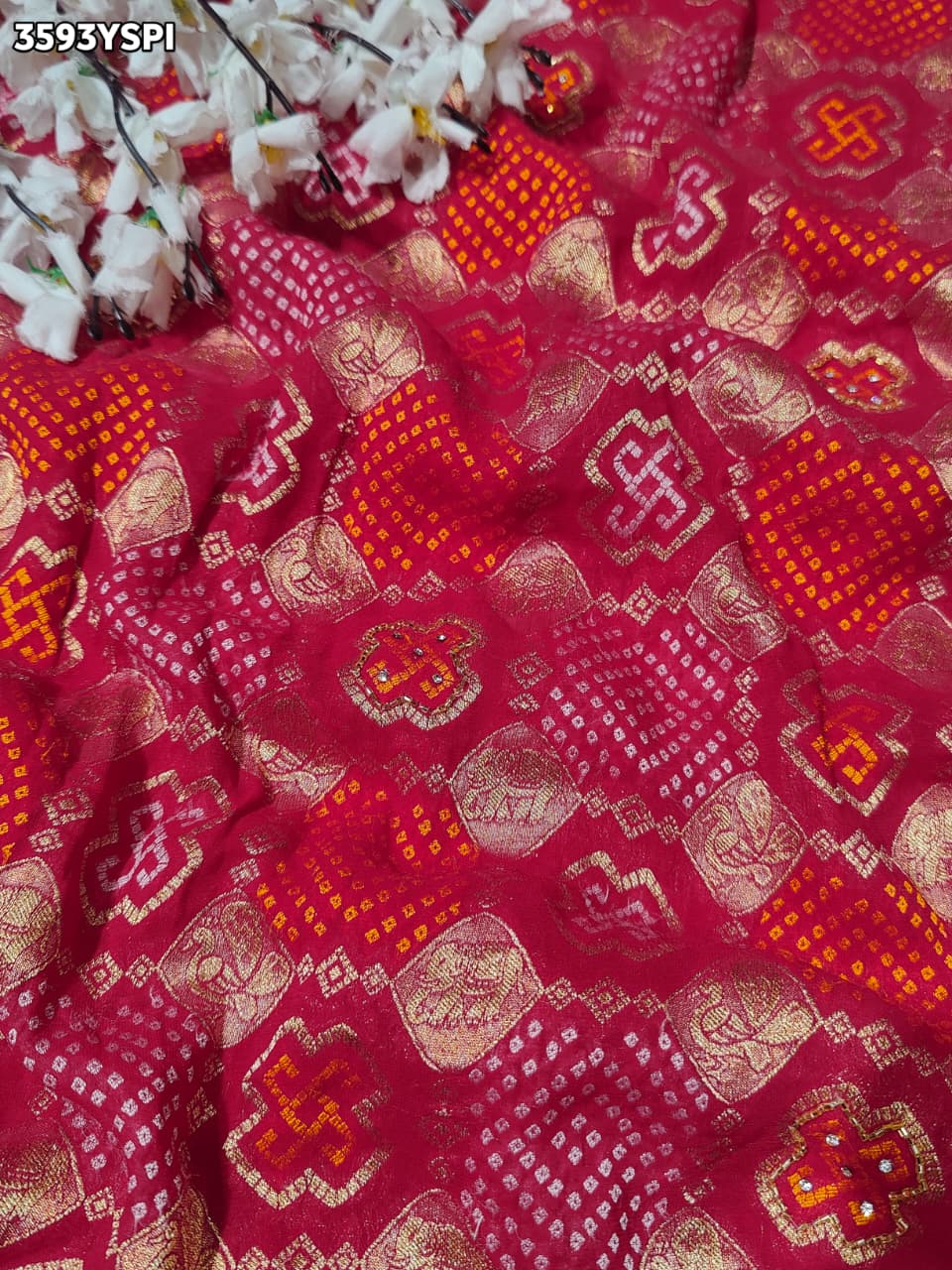 Buy New Traditional Bandhani Pattern Saree With Festive Wear KcPc