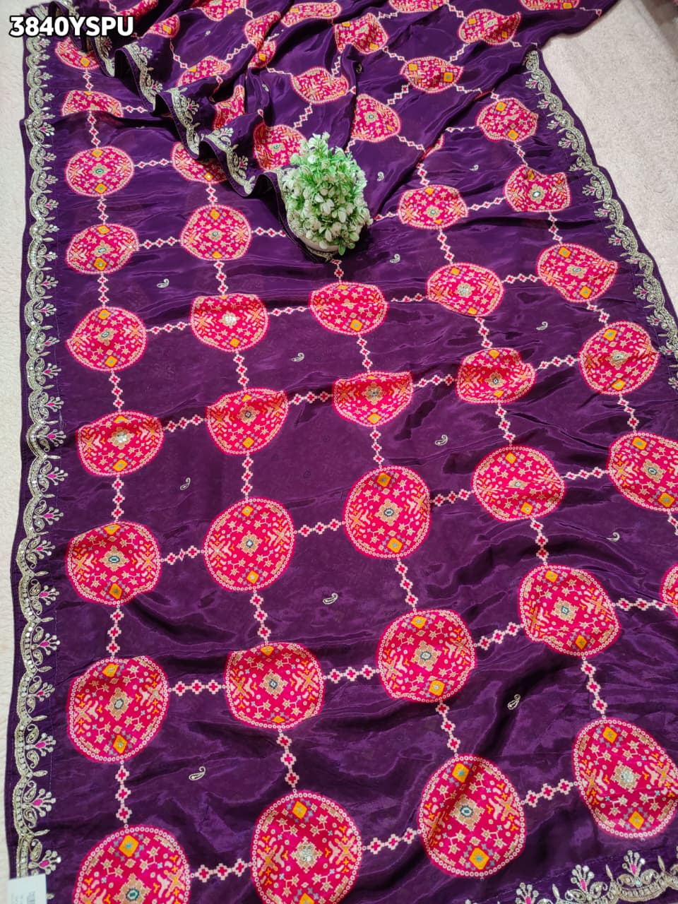 Buy New Patola Style Saree with Cutdana Work KcPc