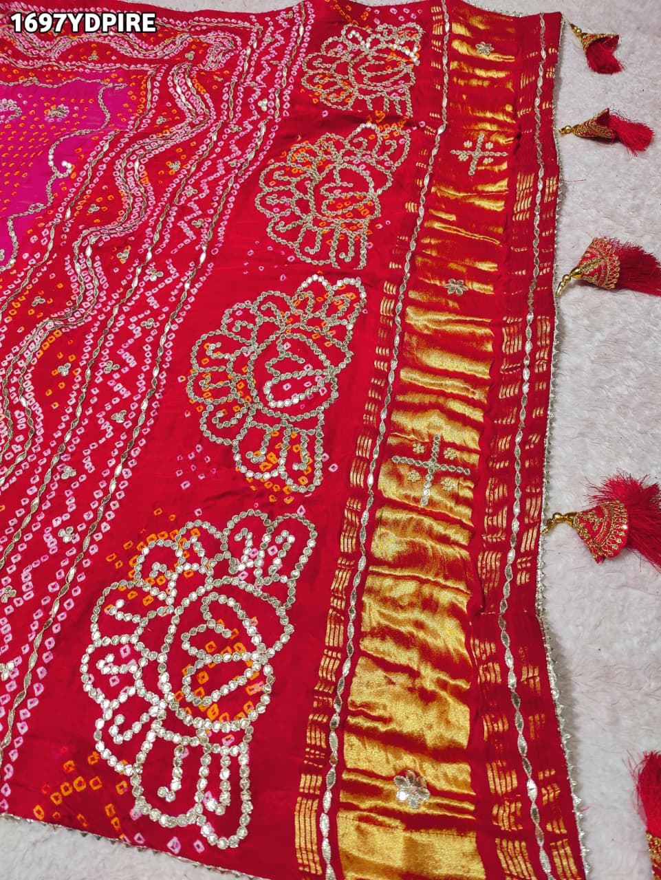 KcPc Latest New Designer Gaji Silk Bandhani Ghatchola Gotapatti Work DupattaSATISH