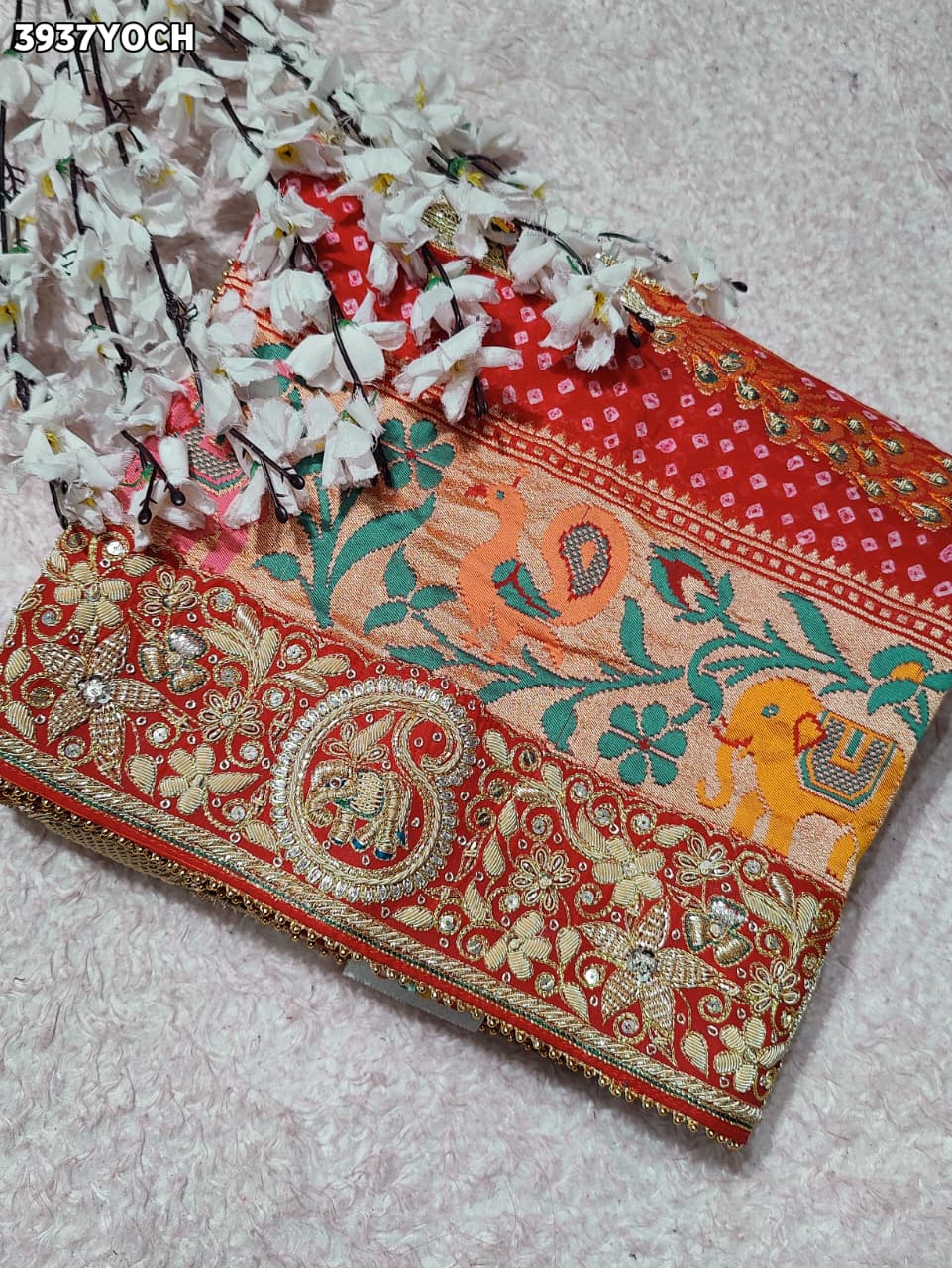 Buy Bandhani Style Pure Kaddhi Georgette Pila Chunri Kcpc