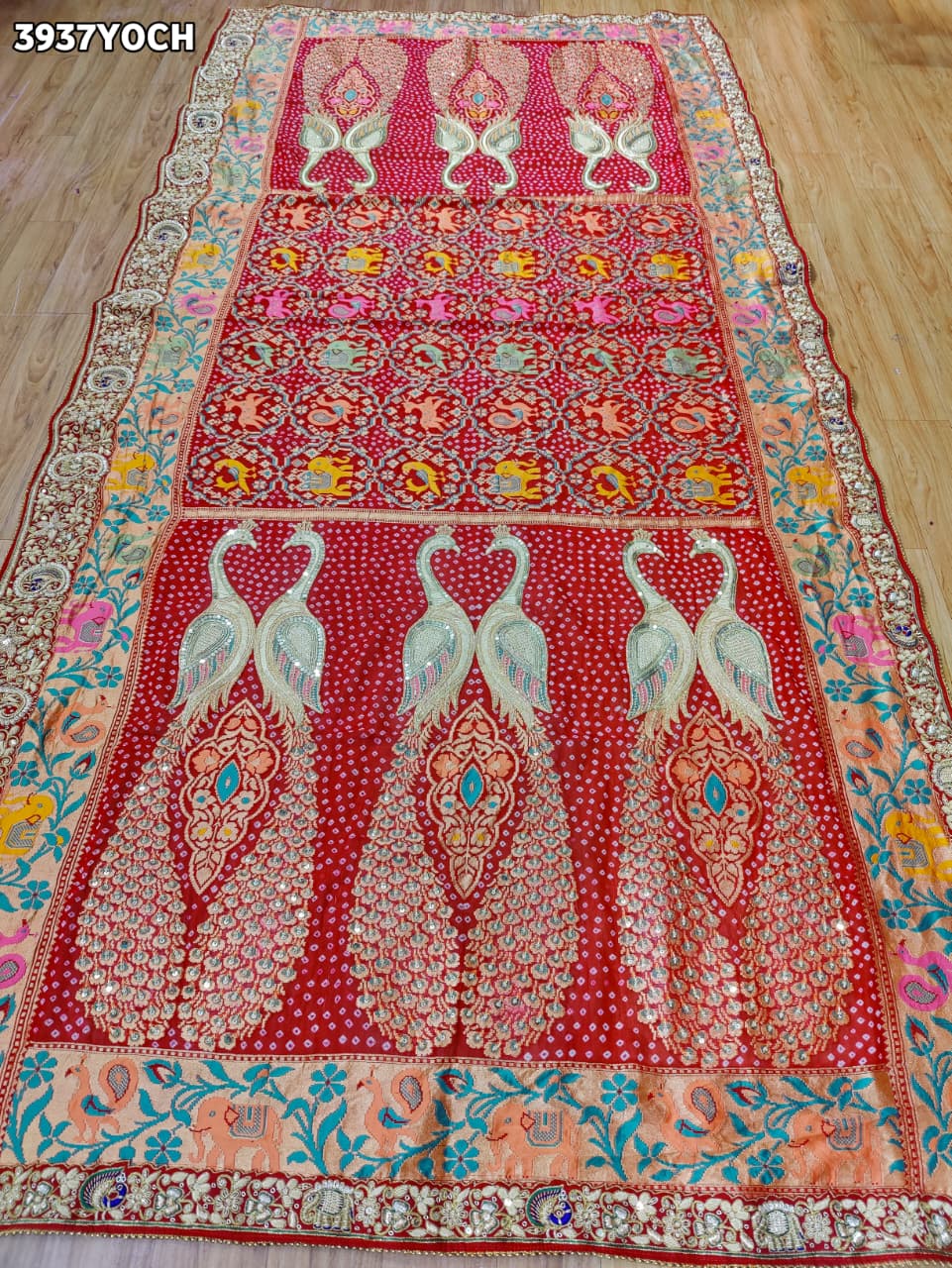 Buy Bandhani Style Pure Kaddhi Georgette Pila Chunri Kcpc