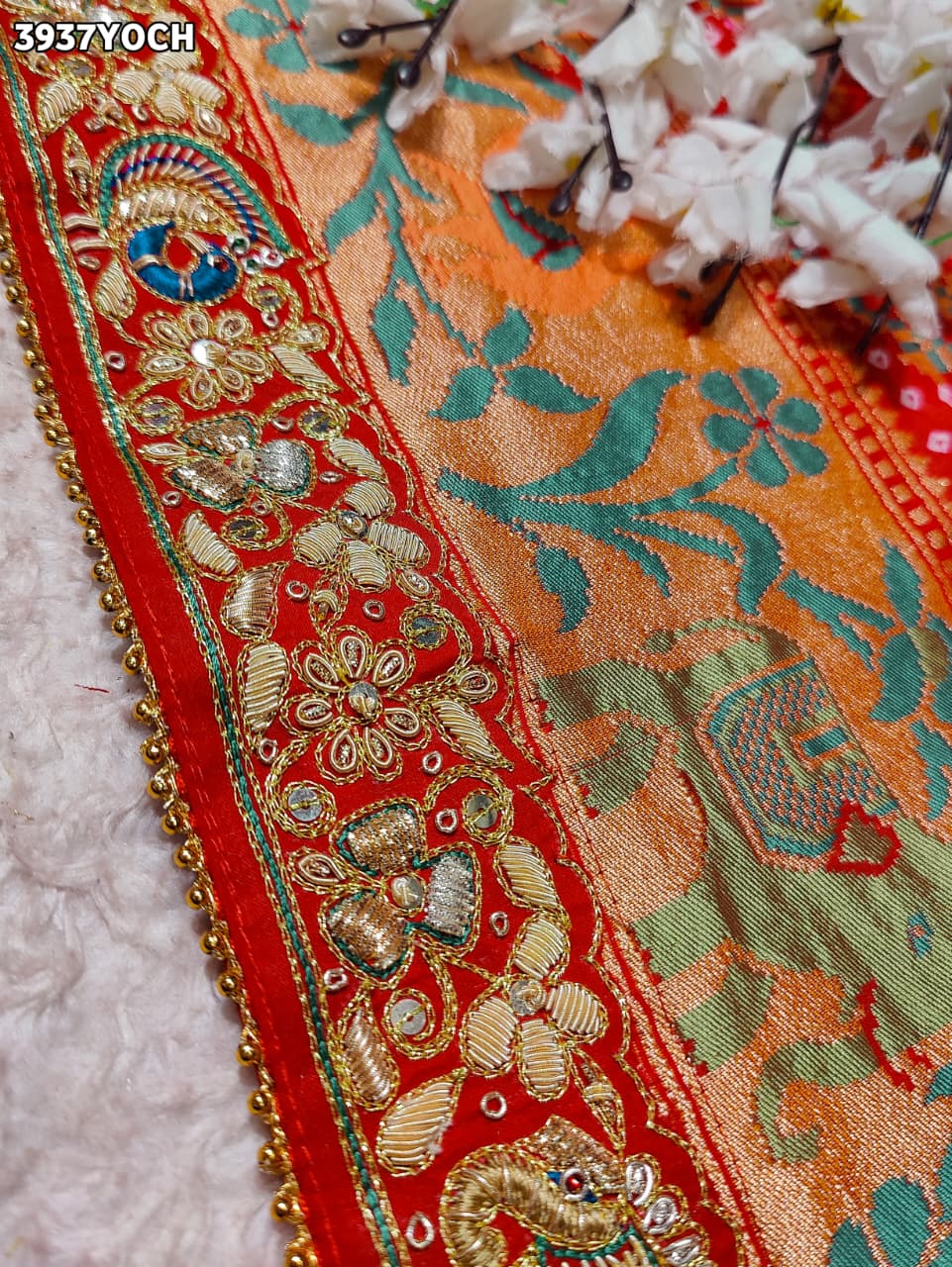 Buy Bandhani Style Pure Kaddhi Georgette Pila Chunri Kcpc