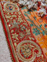 Buy Bandhani Style Pure Kaddhi Georgette Pila Chunri Kcpc
