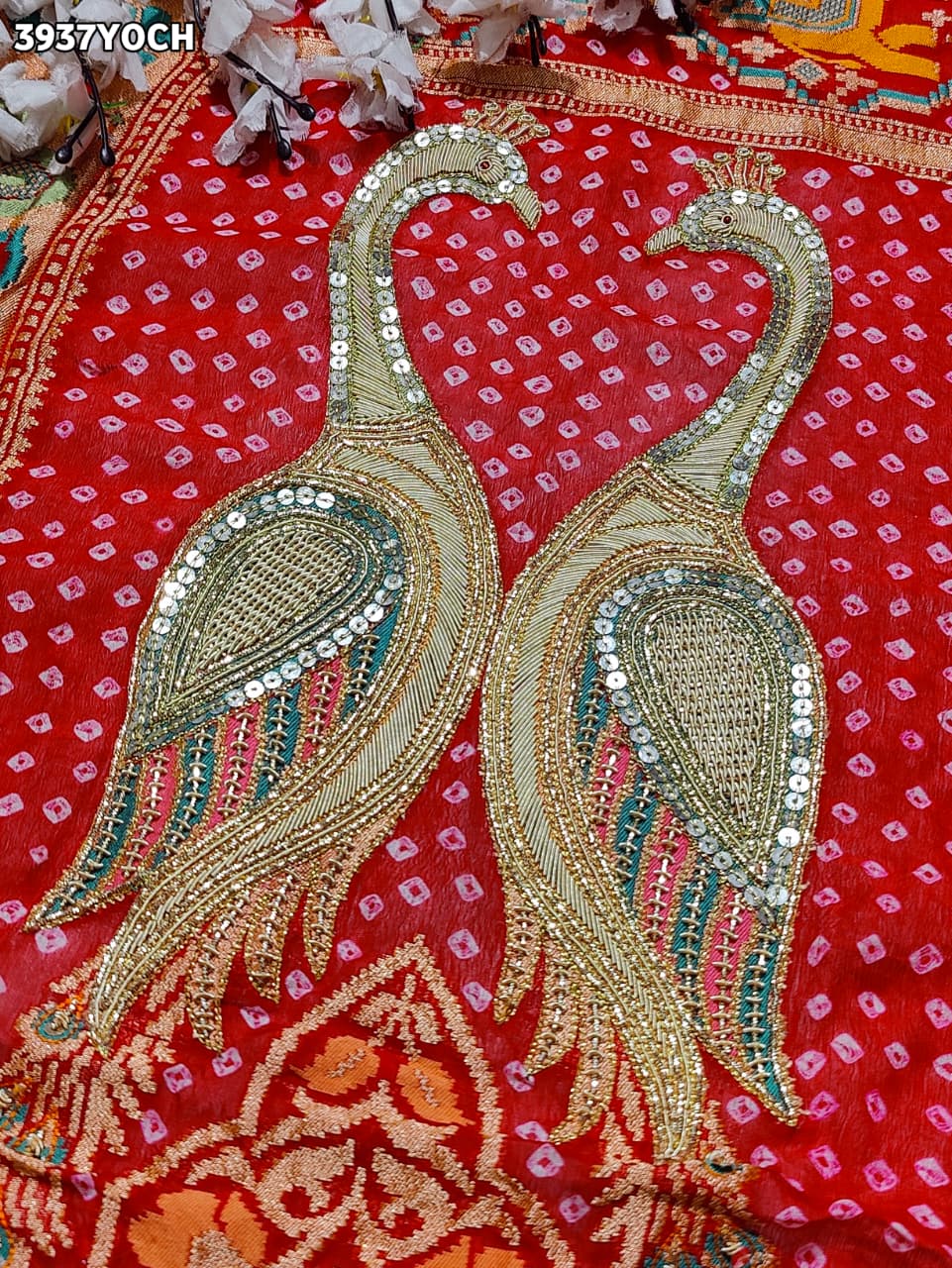 Buy Bandhani Style Pure Kaddhi Georgette Pila Chunri Kcpc