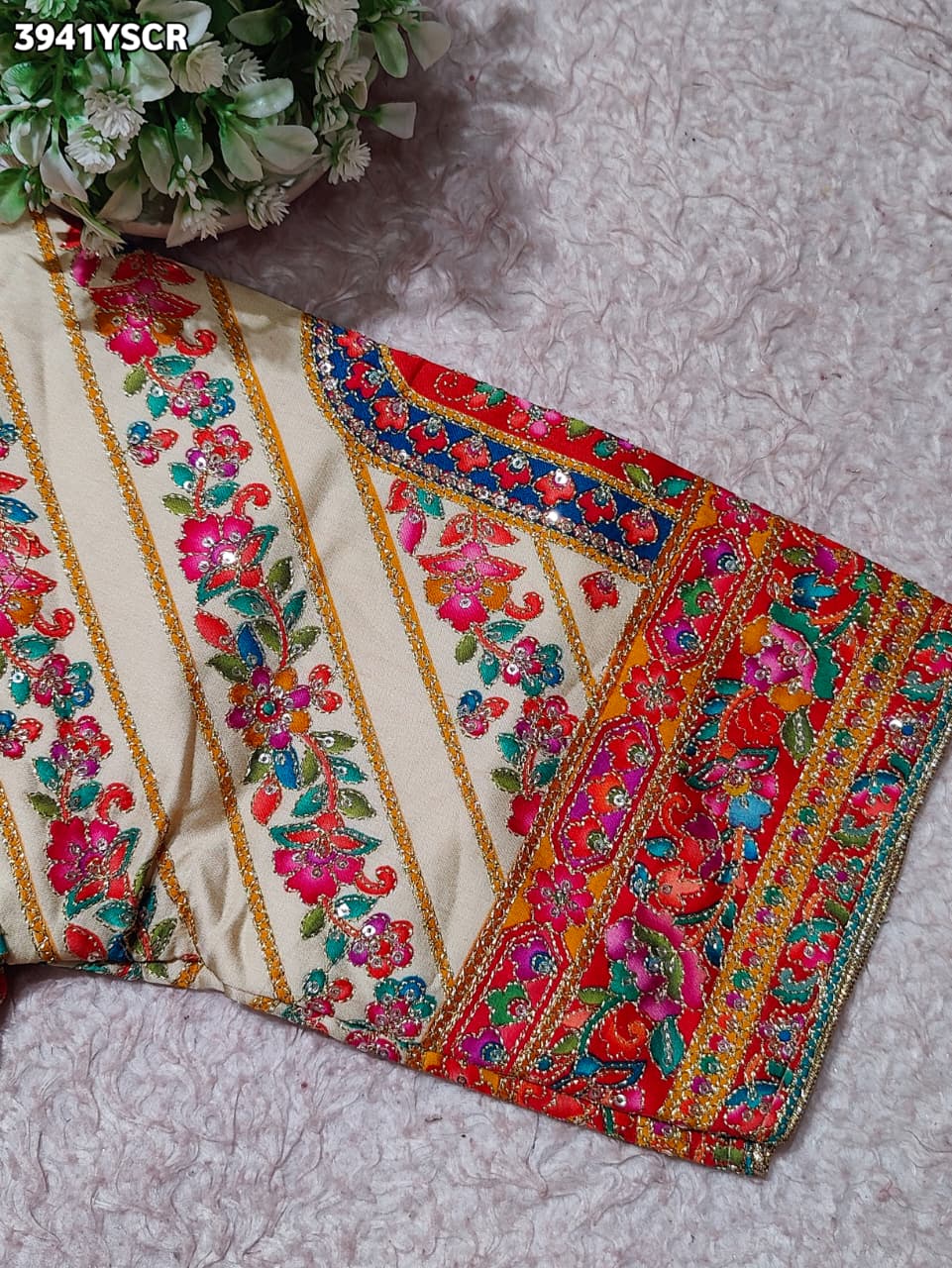 Buy Traditional Wear Silk Blouse with Designer Print Kcpc