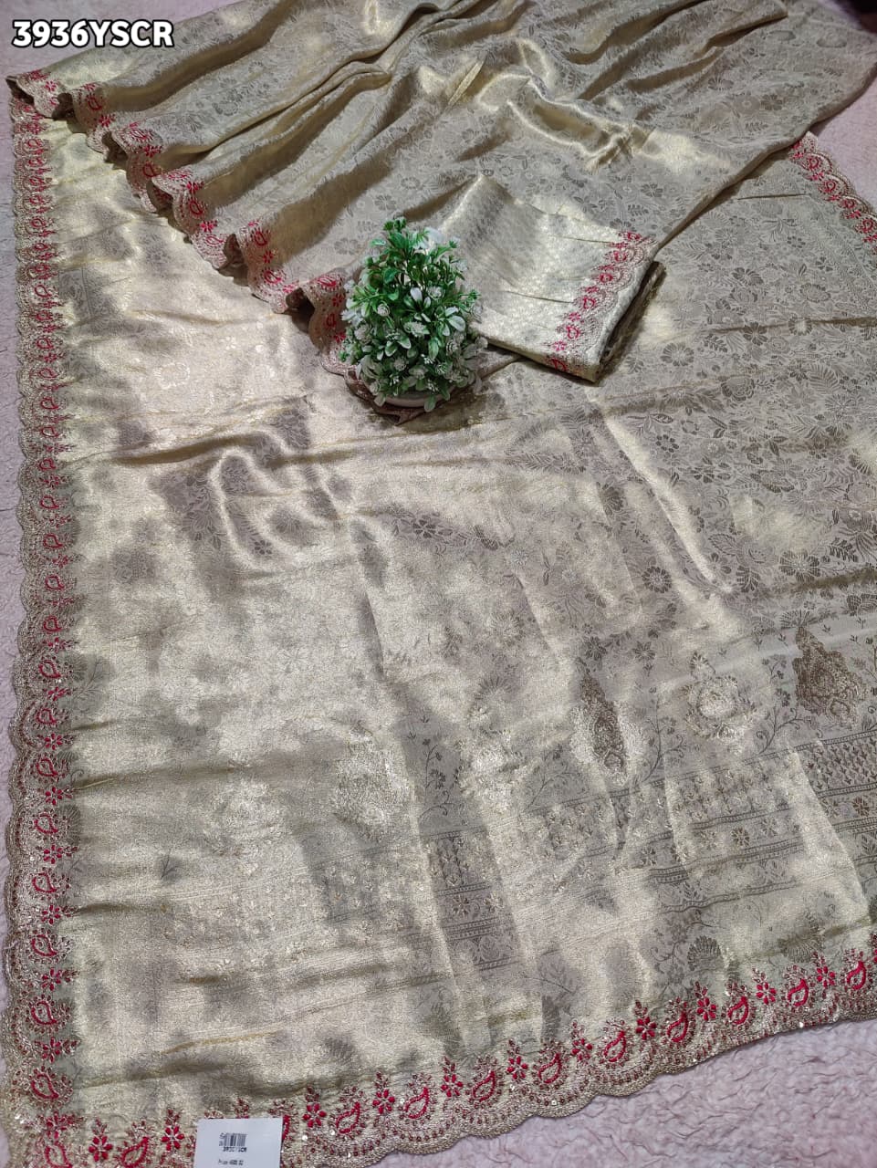 Buy Tissue Saree with Embroidery Detailing Kcpc