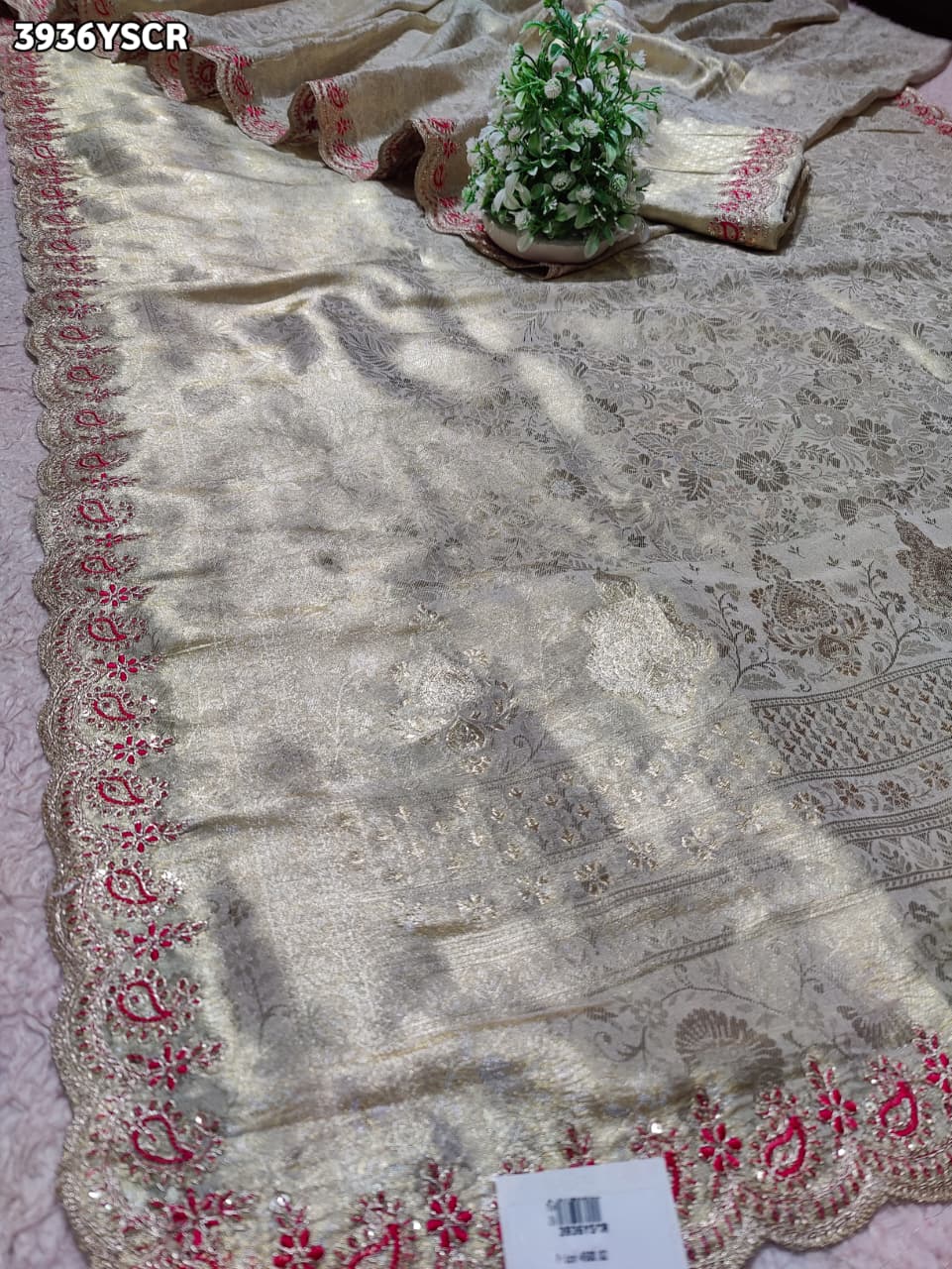 Buy Tissue Saree with Embroidery Detailing Kcpc