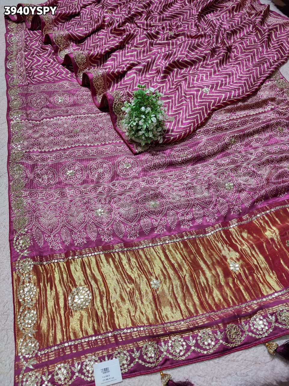 Buy Modal Silk Ajrakh Print Saree with Gota Patti WorkKcPc