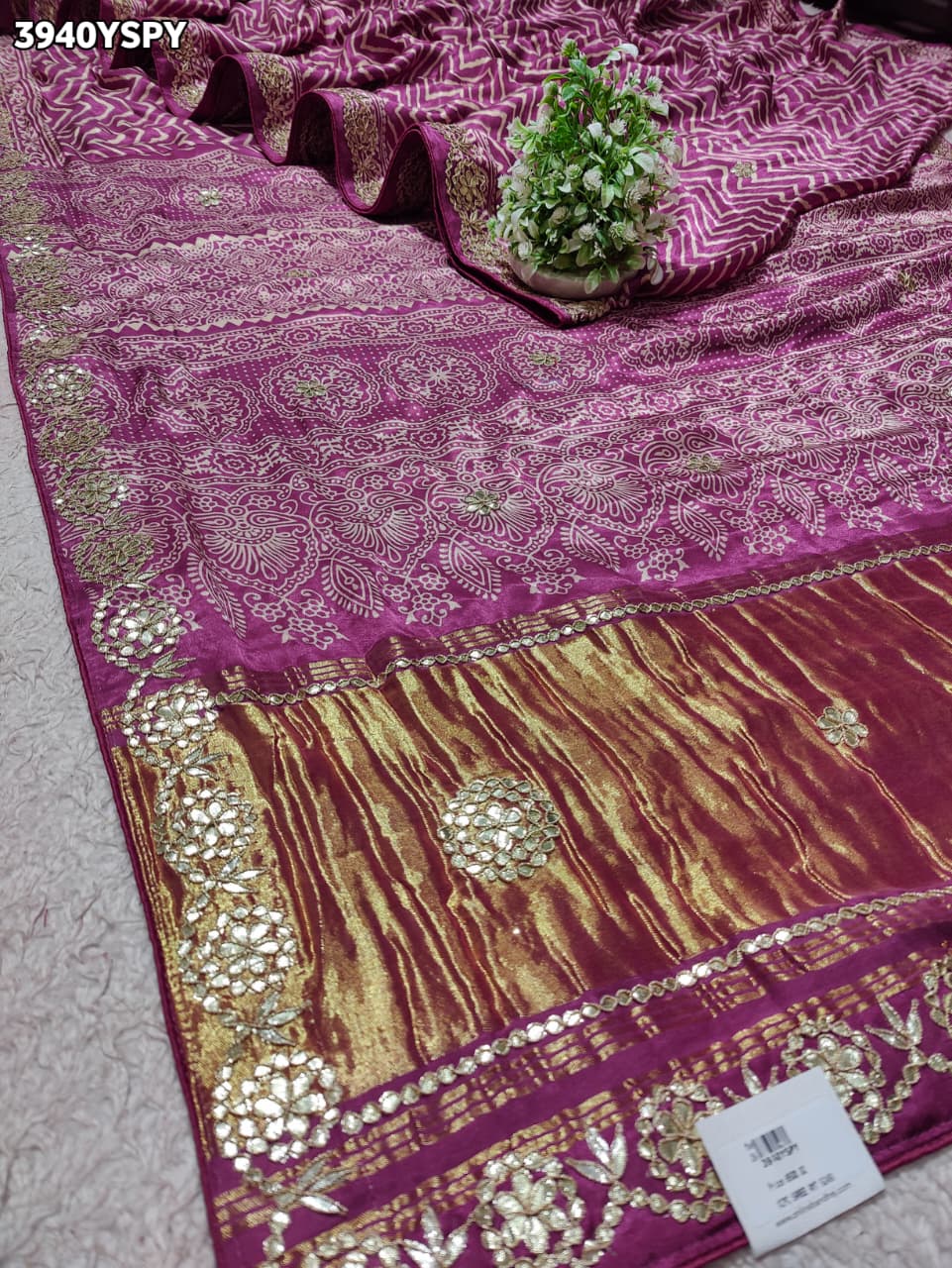 Buy Modal Silk Ajrakh Print Saree with Gota Patti WorkKcPc