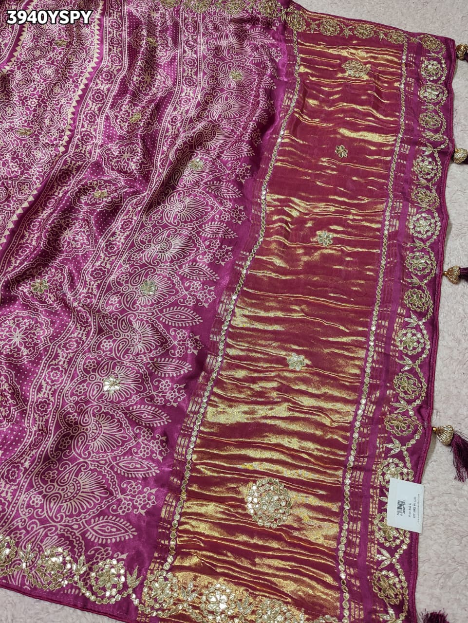 Buy Modal Silk Ajrakh Print Saree with Gota Patti WorkKcPc