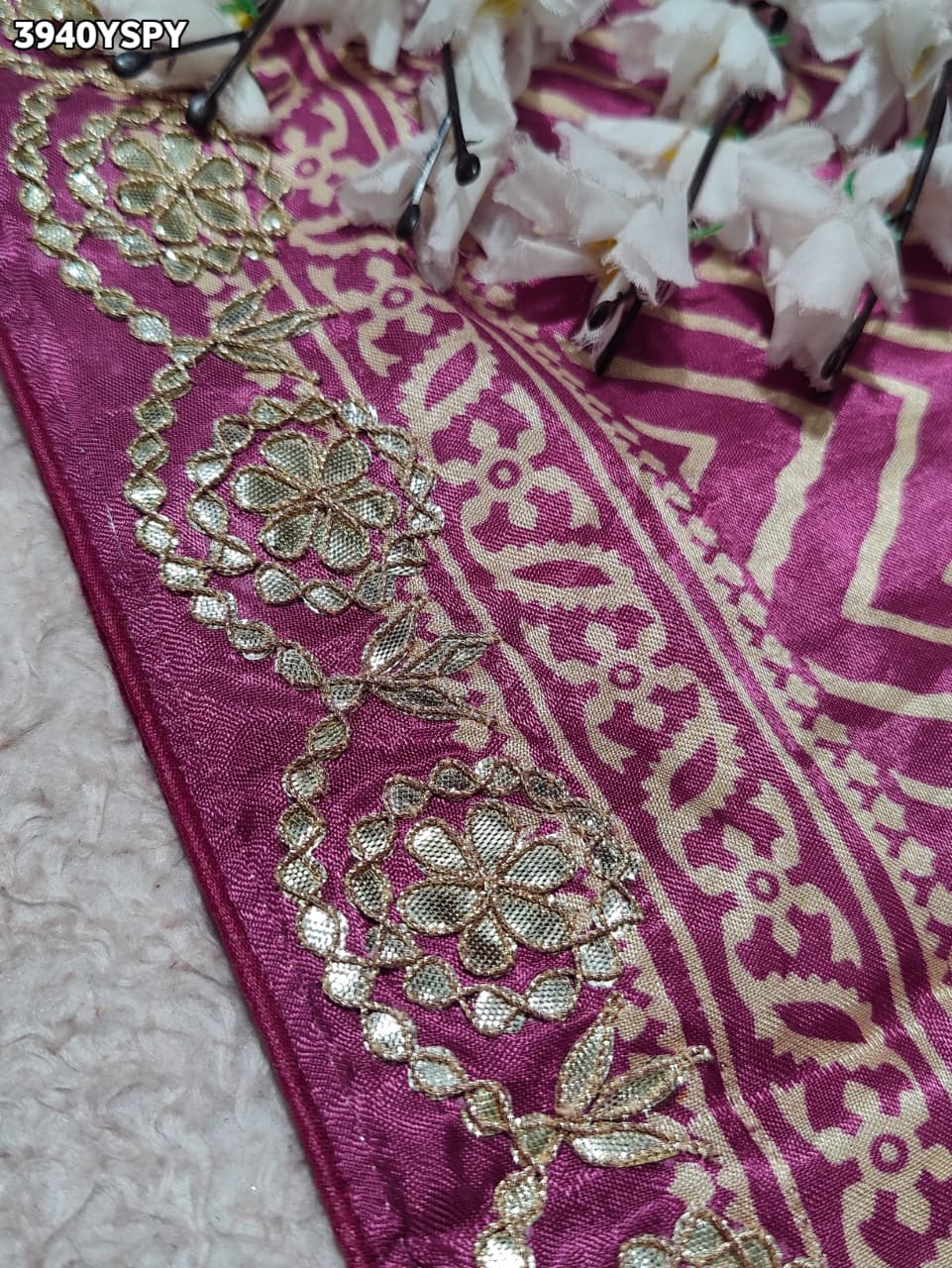 Buy Modal Silk Ajrakh Print Saree with Gota Patti WorkKcPc