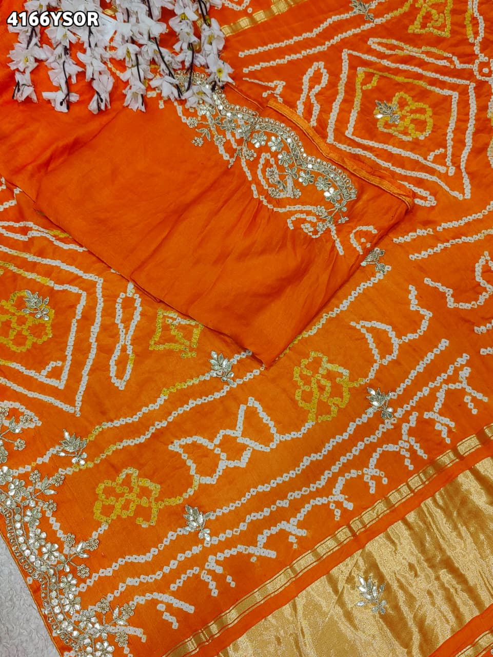 Buy Gaji Silk Saree With Bandhani Style Gota Patti Work KcPc