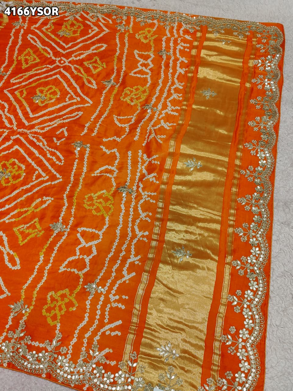 Buy Gaji Silk Saree With Bandhani Style Gota Patti Work KcPc