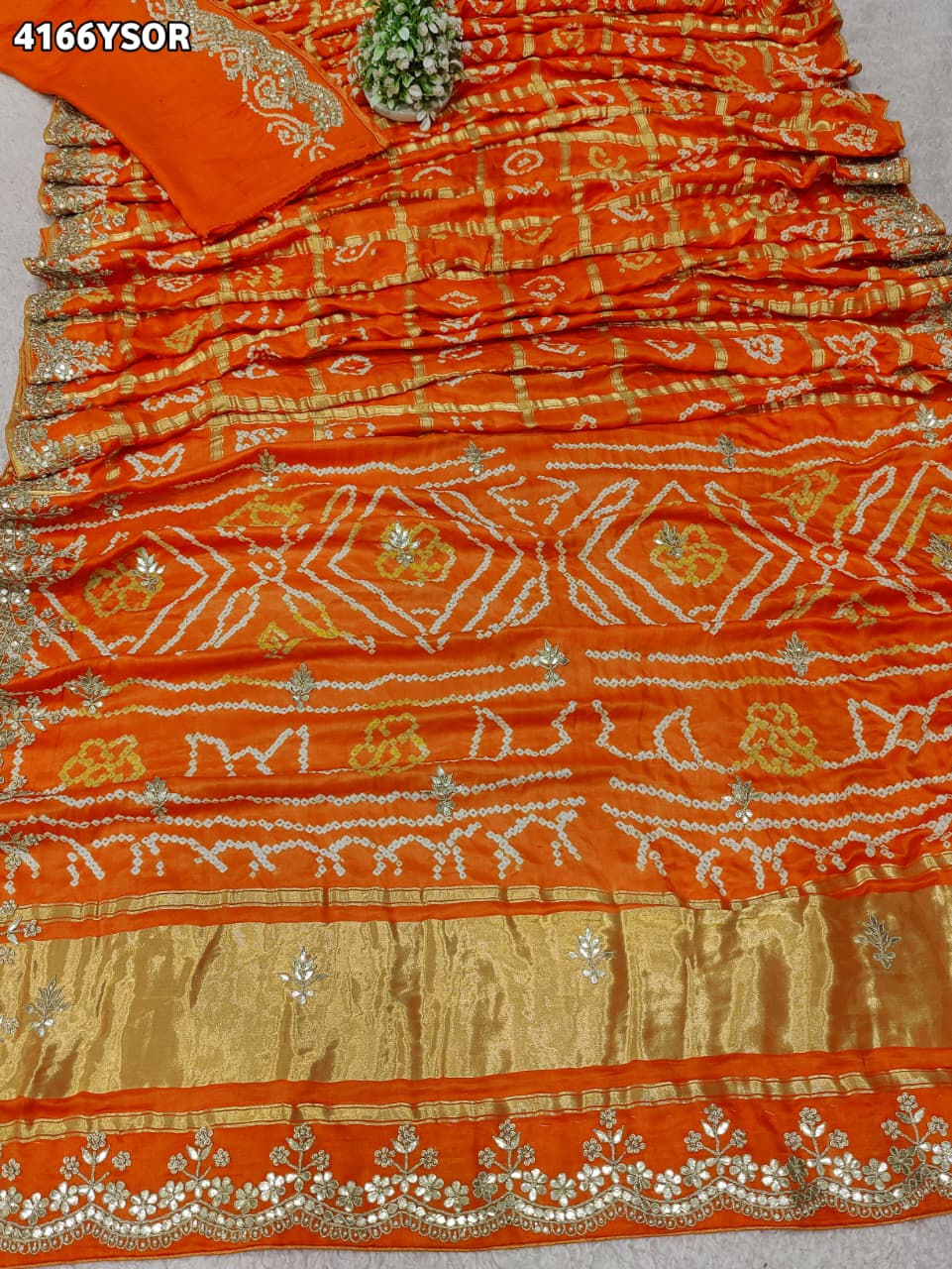 Buy Gaji Silk Saree With Bandhani Style Gota Patti Work KcPc