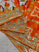 Buy Gaji Silk Saree With Bandhani Style Gota Patti Work KcPc