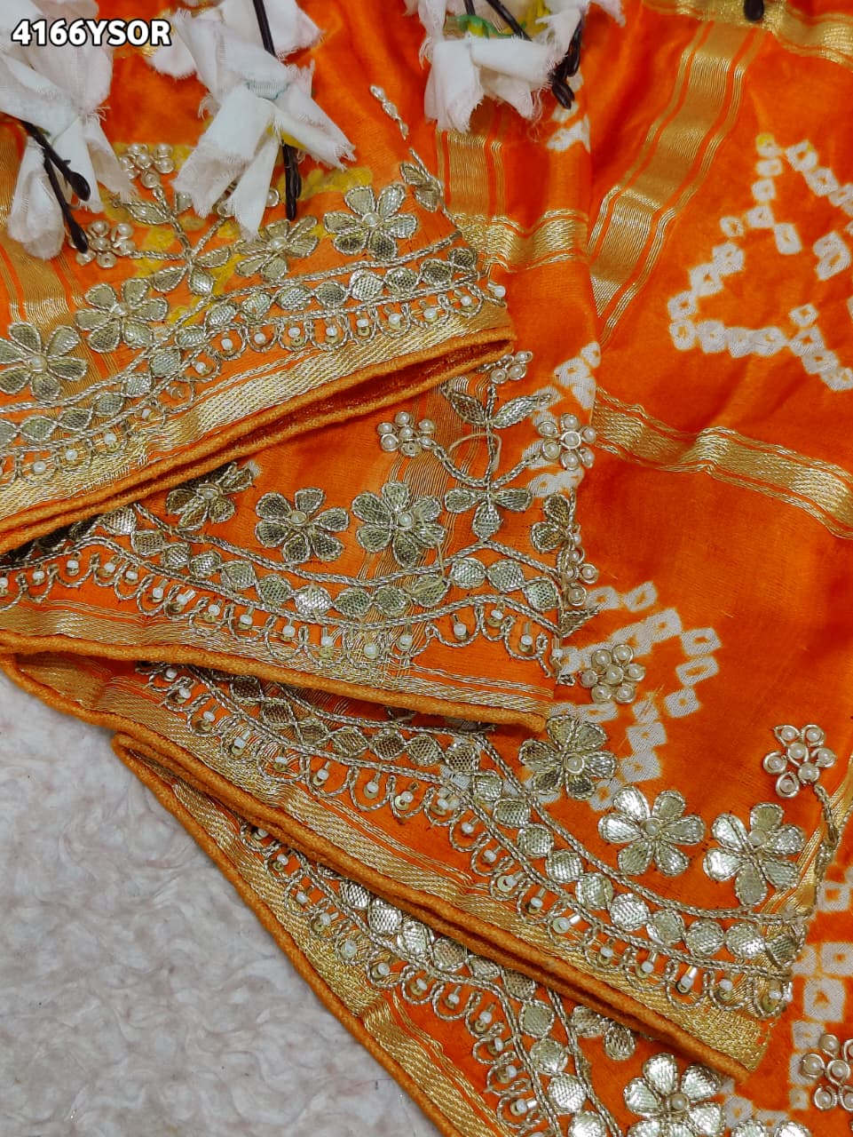 Buy Gaji Silk Saree With Bandhani Style Gota Patti Work KcPc