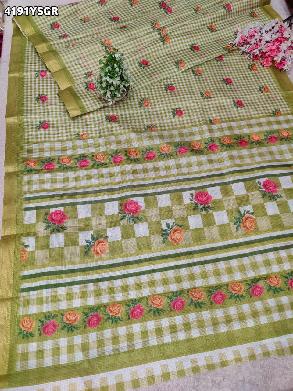 Buy Kota Doria Designer Saree with Elegant Zari Border KcPc