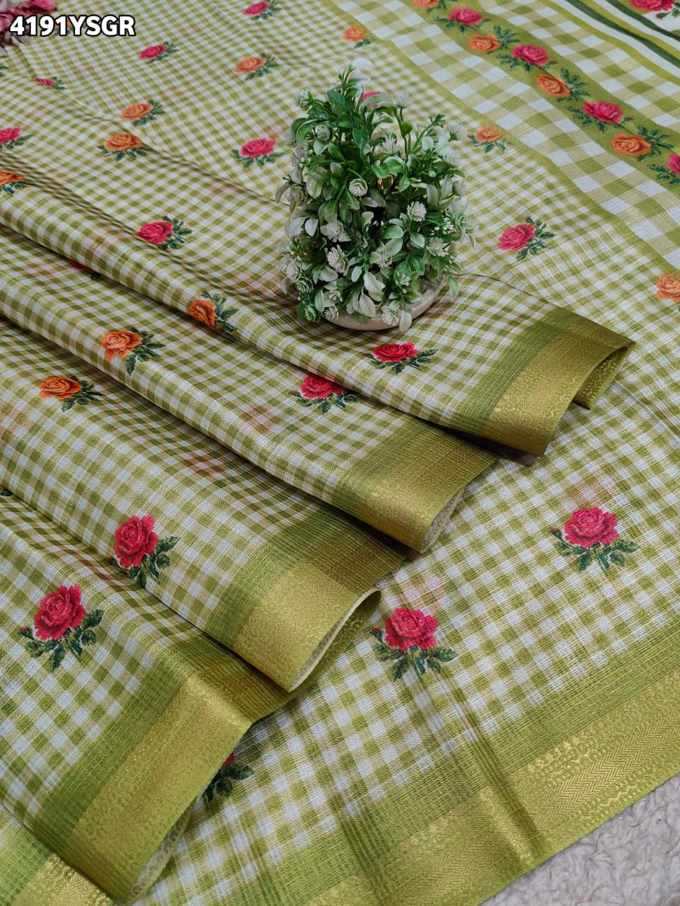 Buy Kota Doria Designer Saree with Elegant Zari Border KcPc