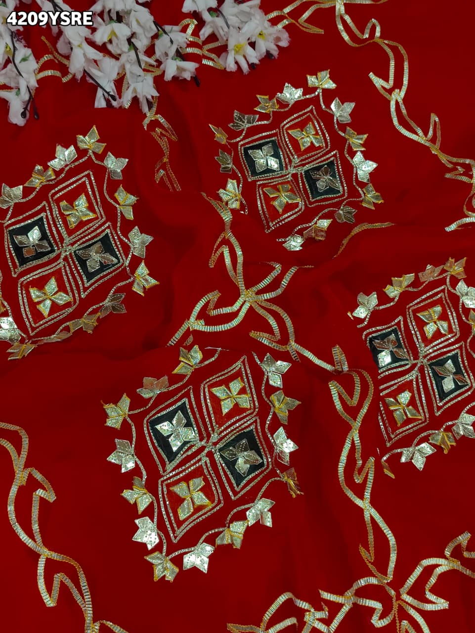 Buy Chinon Silk Saree with Beautiful Gota Patti Detailing KcPc