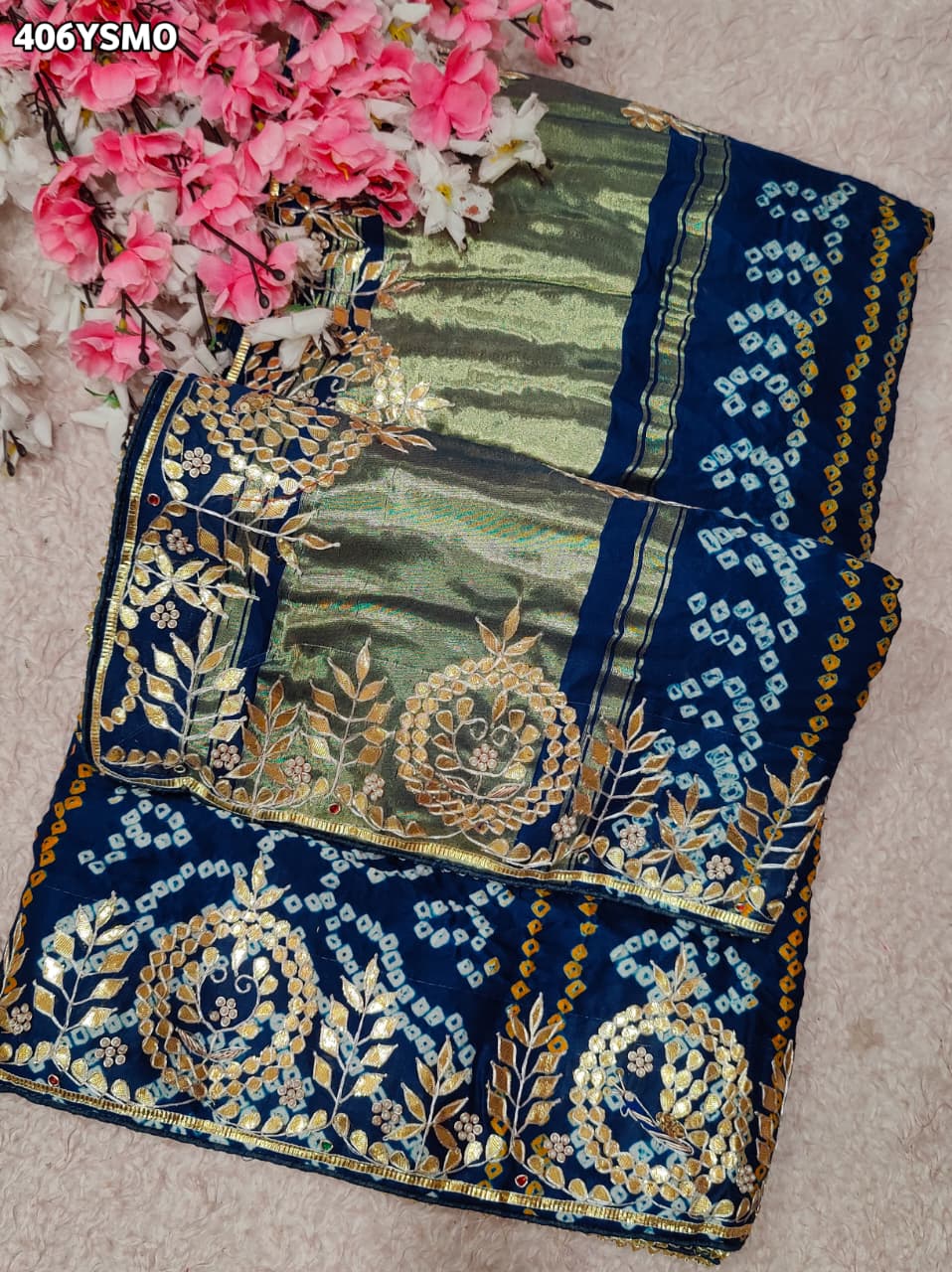 Buy Gaji Silk Saree Bandhani Style with Gotapatti Work