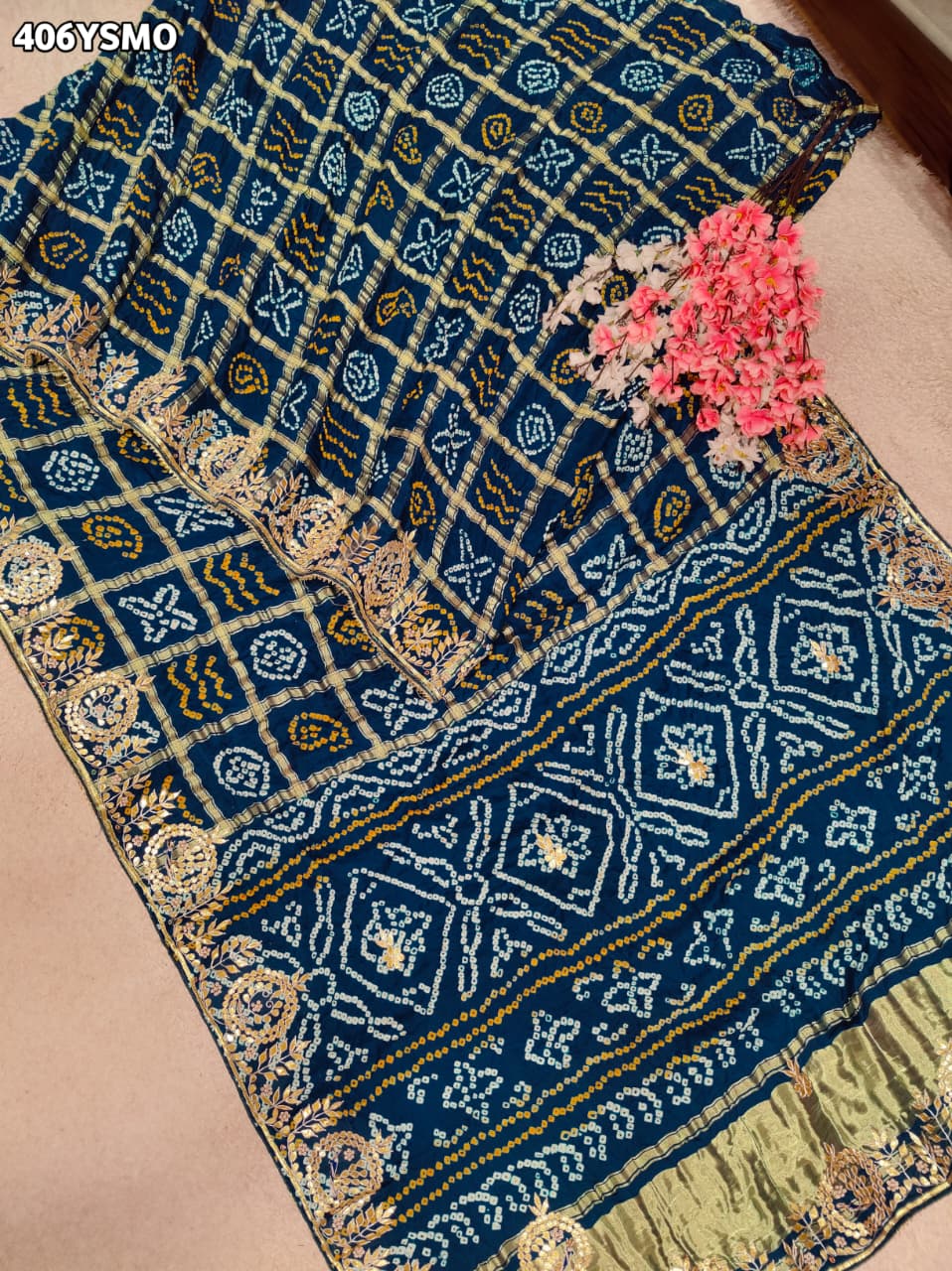Buy Gaji Silk Saree Bandhani Style with Gotapatti Work