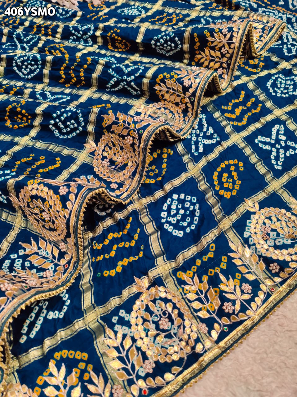 Buy Gaji Silk Saree Bandhani Style with Gotapatti Work