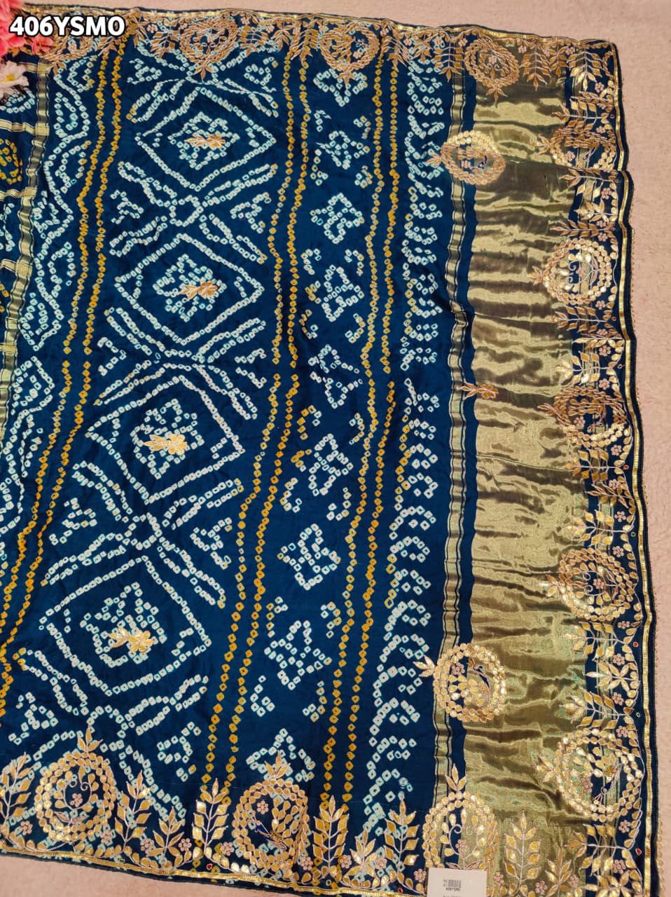 Buy Gaji Silk Saree Bandhani Style with Gotapatti Work