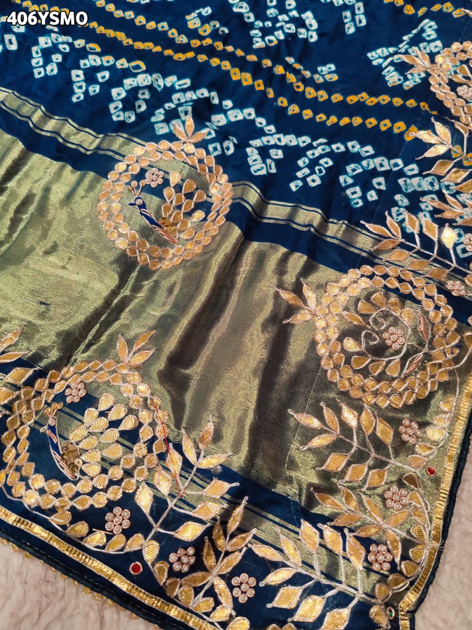 Buy Gaji Silk Saree Bandhani Style with Gotapatti Work