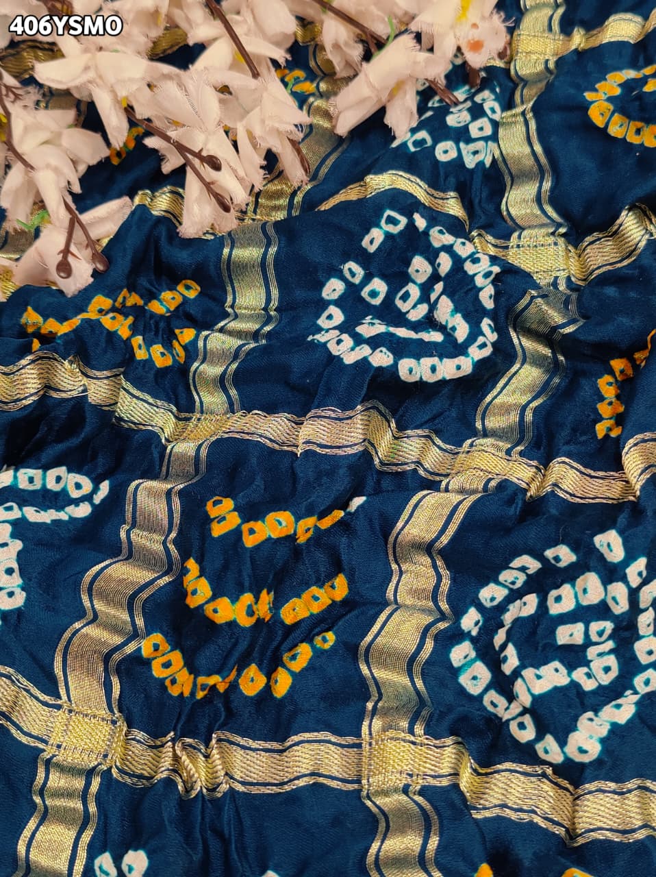 Buy Gaji Silk Saree Bandhani Style with Gotapatti Work