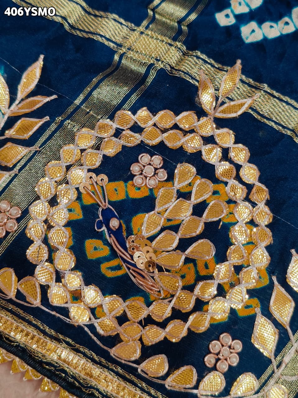 Buy Gaji Silk Saree Bandhani Style with Gotapatti Work
