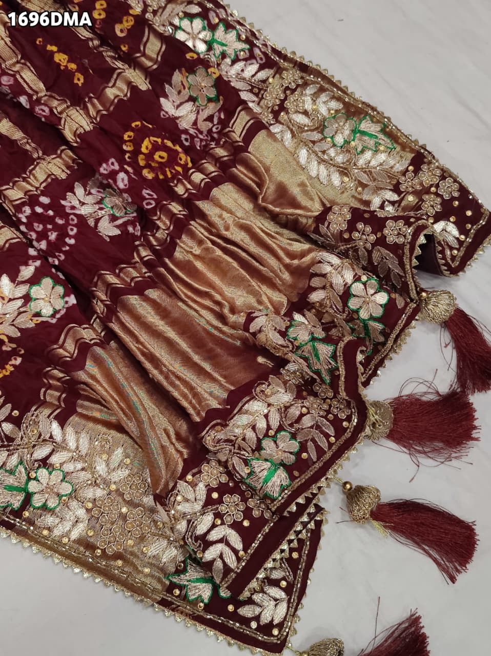 KcPc Royal Look Pure Gaji Silk Dupatta with Ghatchola Bandhej & Gota Patti Work