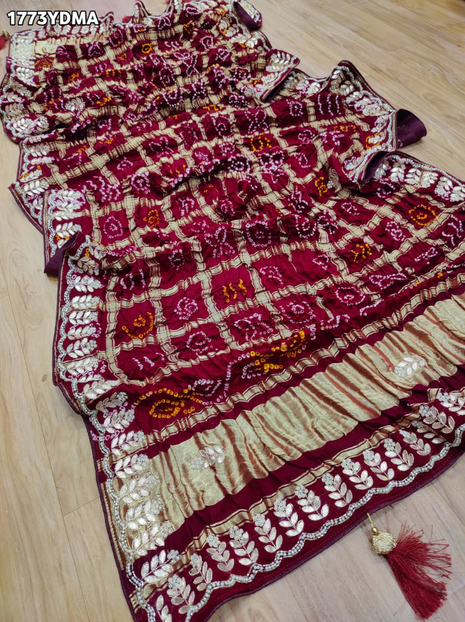KcPc Pure Gaji Silk Bandhani Dupatta with Hand Gota Patti WorkAMT
